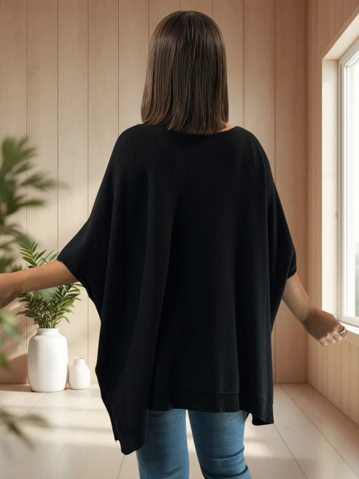 MILLO - PULL OVERSIZE NOIR JUSQU'A LA TAILLE 60