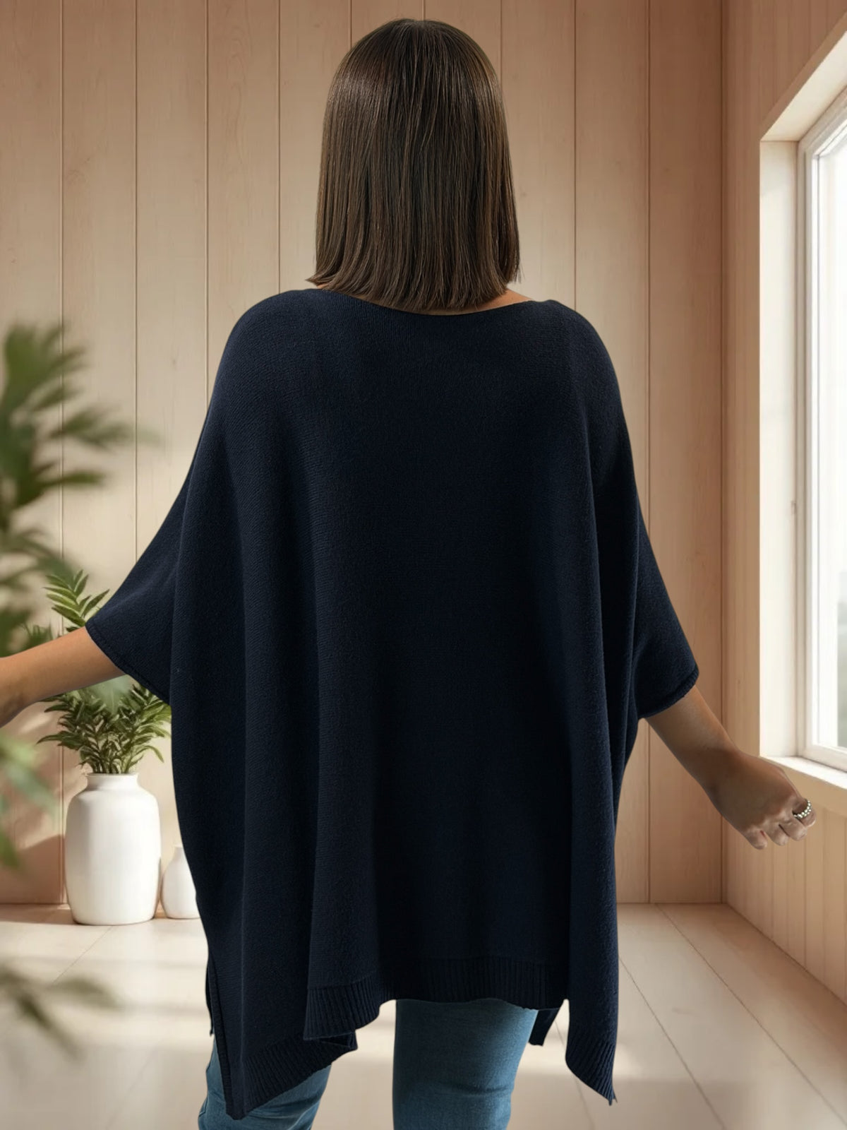 MILLO - PULL OVERSIZE MARINE JUSQU'A LA TAILLE 60