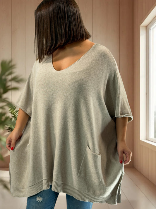 MILLO - PULL OVERSIZE BEIGE JUSQU'A LA TAILLE 60