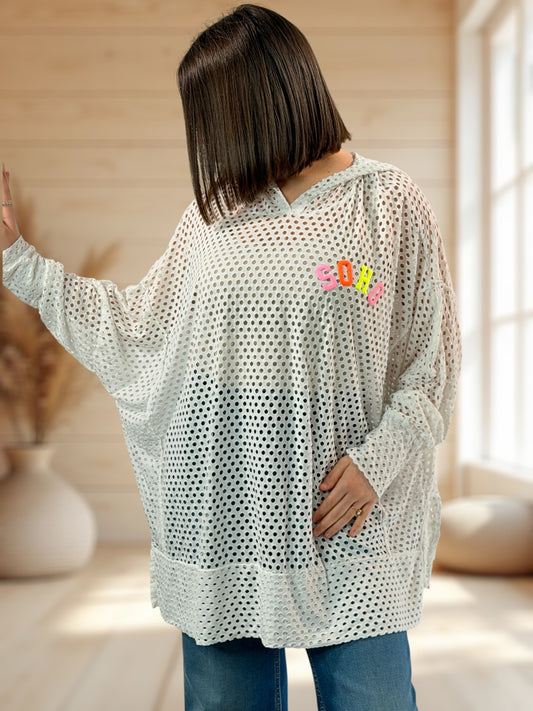 UMBERTO - TUNIQUE OVERSIZE BLANCHE EN RESILLE JUSQU'A LA TAILLE 60