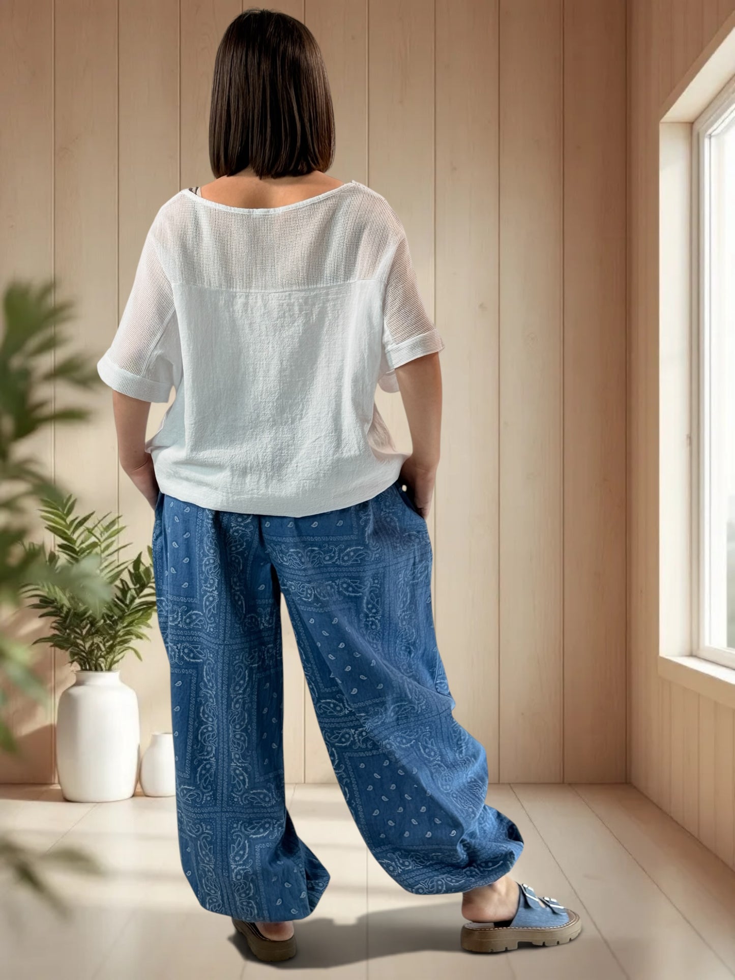 DAMIEN - PANTALON EN COTON A MOTIF JUSQU'A LA TAILLE 52