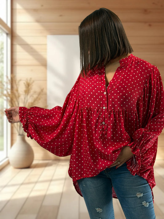 DONATA - BLOUSE ROUGE AVEC SOIE JUSQU'A LA TAILLE 52/54