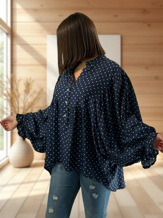 DONATA - BLOUSE MARINE AVEC SOIE JUSQU'A LA TAILLE 52/54