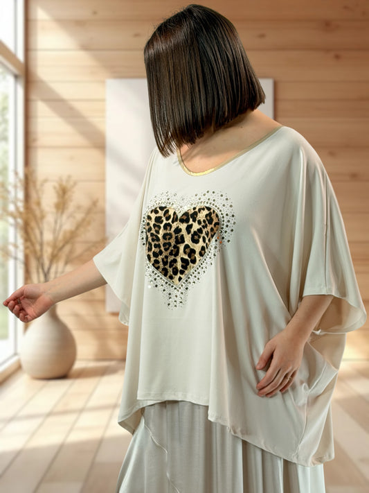 ASHLEY - TOP OVERSIZE BEIGE JUSQU'A LA TAILLE 56/58