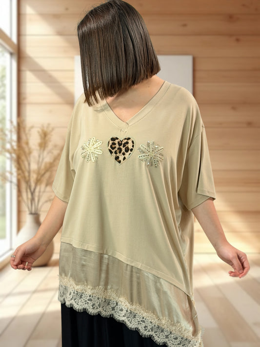 ANOUSHKA - TOP OVERSIZE BEIGE JUSQU'A LA TAILLE 52