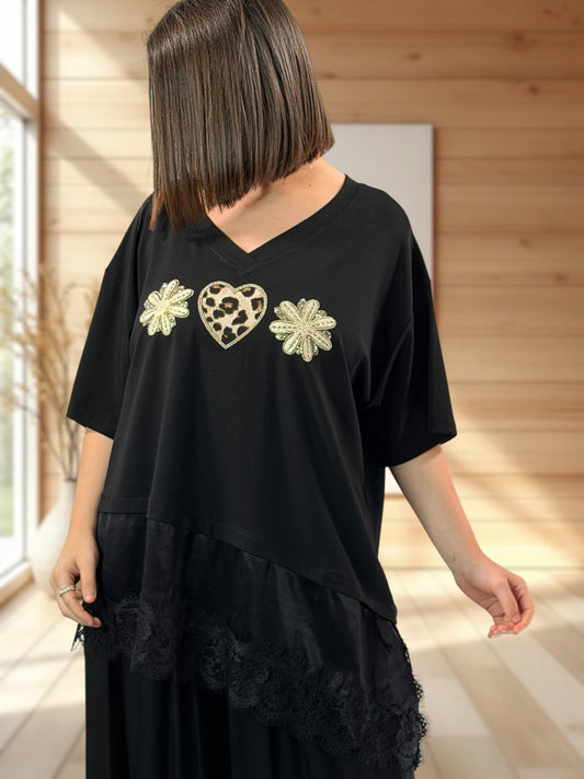 ANOUSHKA - TOP OVERSIZE NOIR JUSQU'A LA TAILLE 52