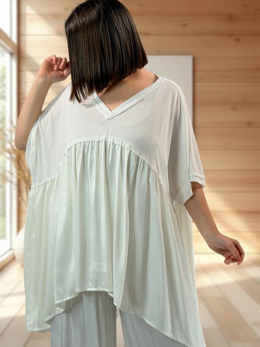 STELLA - TUNIQUE BLANC CASSE OVERSIZE JUSQU'A LA TAILLE 56