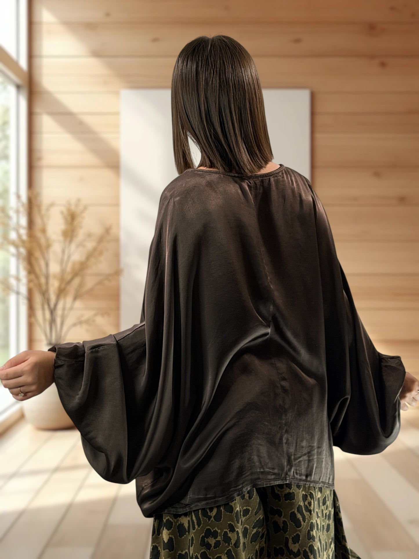 AMBROSIA - BLOUSE MARRON EFFET SOYEUSE JUSQU'A LA TAILLE 56