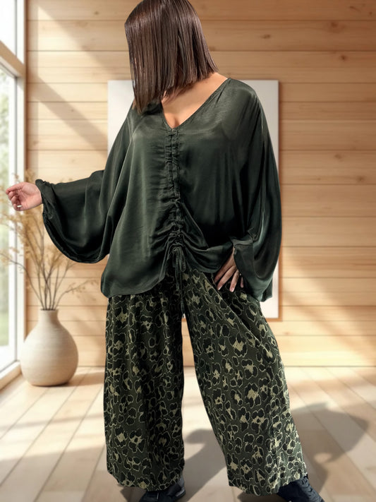 AMBROSIA - BLOUSE KAKI EFFET SOYEUSE JUSQU'A LA TAILLE 56