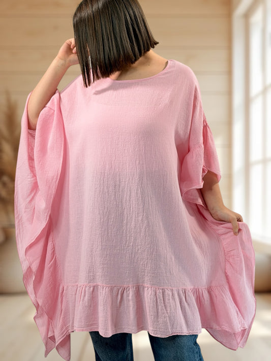 BERTILLA - TUNIQUE OVERSIZE ROSE JUSQU'A LA TAILLE 58/60