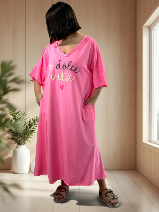 DOLCE - ROBE FUCHSIA EN COTON JUSQU'A LA TAILLE 56