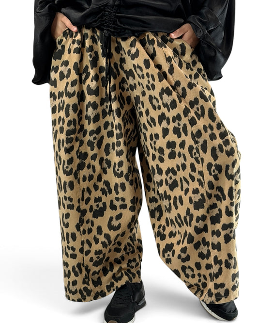 ZANZIBAR - PANTALON LEOPARD CAMEL EN VELOURS MILLERAIE TAILLE 48 A 54