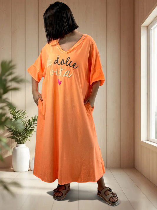 DOLCE - ROBE ORANGE EN COTON JUSQU'A LA TAILLE 56
