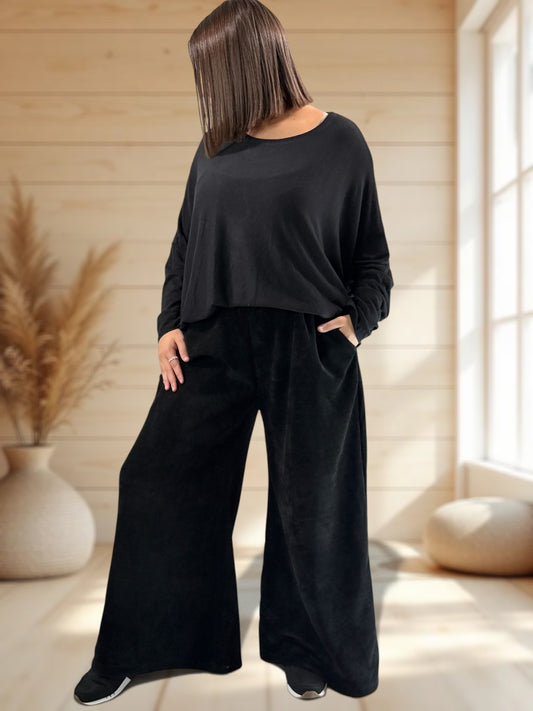 MARVIN - PANTALON EN VELOURS NOIR TAILLE 46 A 54