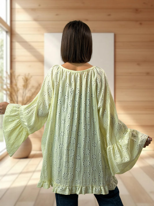 PENELOPE - TUNIQUE JAUNE EN BRODERIE ANGLAISE JUSQU'A LA TAILLE 56 (Copie)
