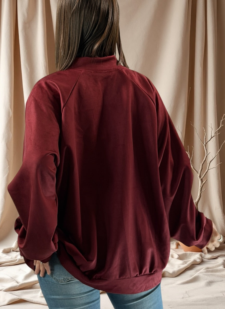 ANASTATIA - VESTE BORDEAUX EFFET DAIM AVEC STRASS JUSQU'A LA TAILLE 52/54