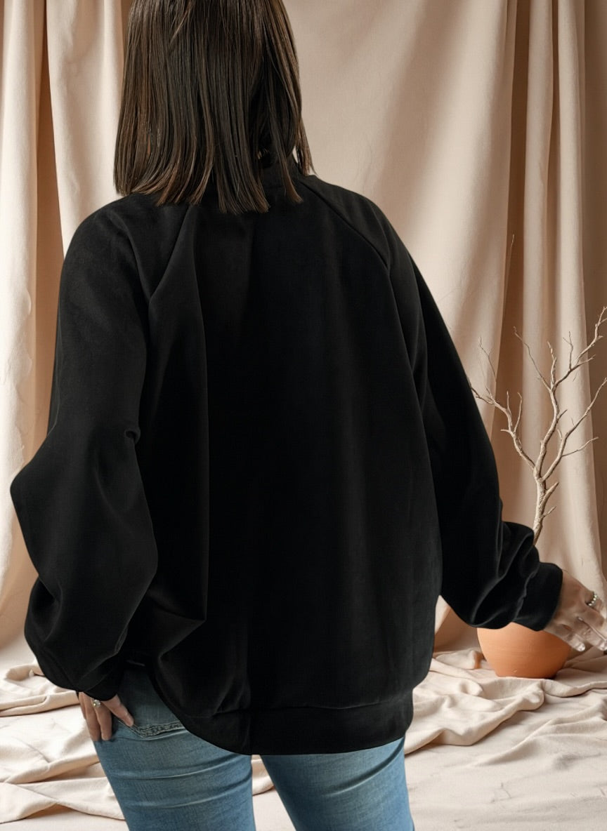ANASTATIA - VESTE NOIRE EFFET DAIM AVEC STRASS JUSQU'A LA TAILLE 52/54