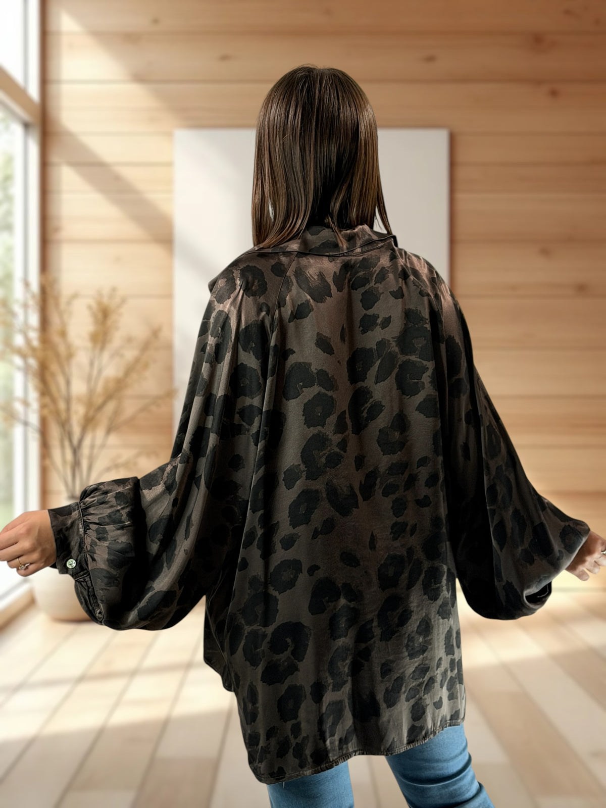 ANGELICA - BLOUSE LEOPARD MARRON JUSQU'A LA TAILLE 52/54