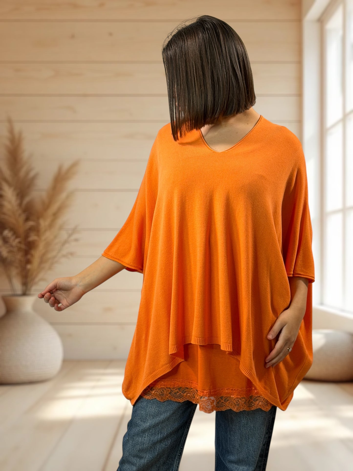 MERINGUE - PULL ORANGE EN MAILLE FLUIDE JUSQU'A LA TAILLE 56/58