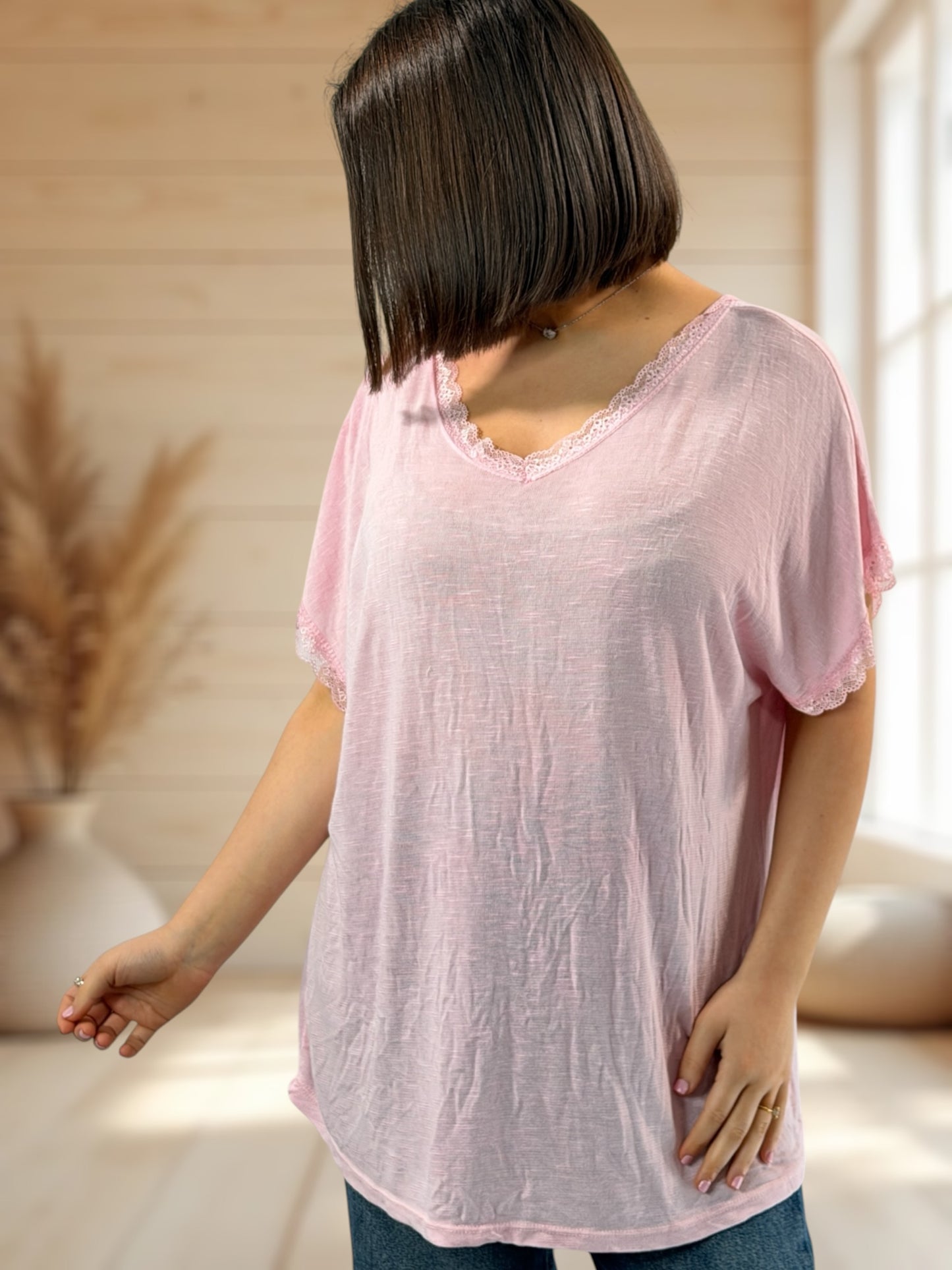 AMELIE - T-SHIRT ROSE EN VISCOSE NOEUD AU DOS JUSQU'A LA TAILLE 52