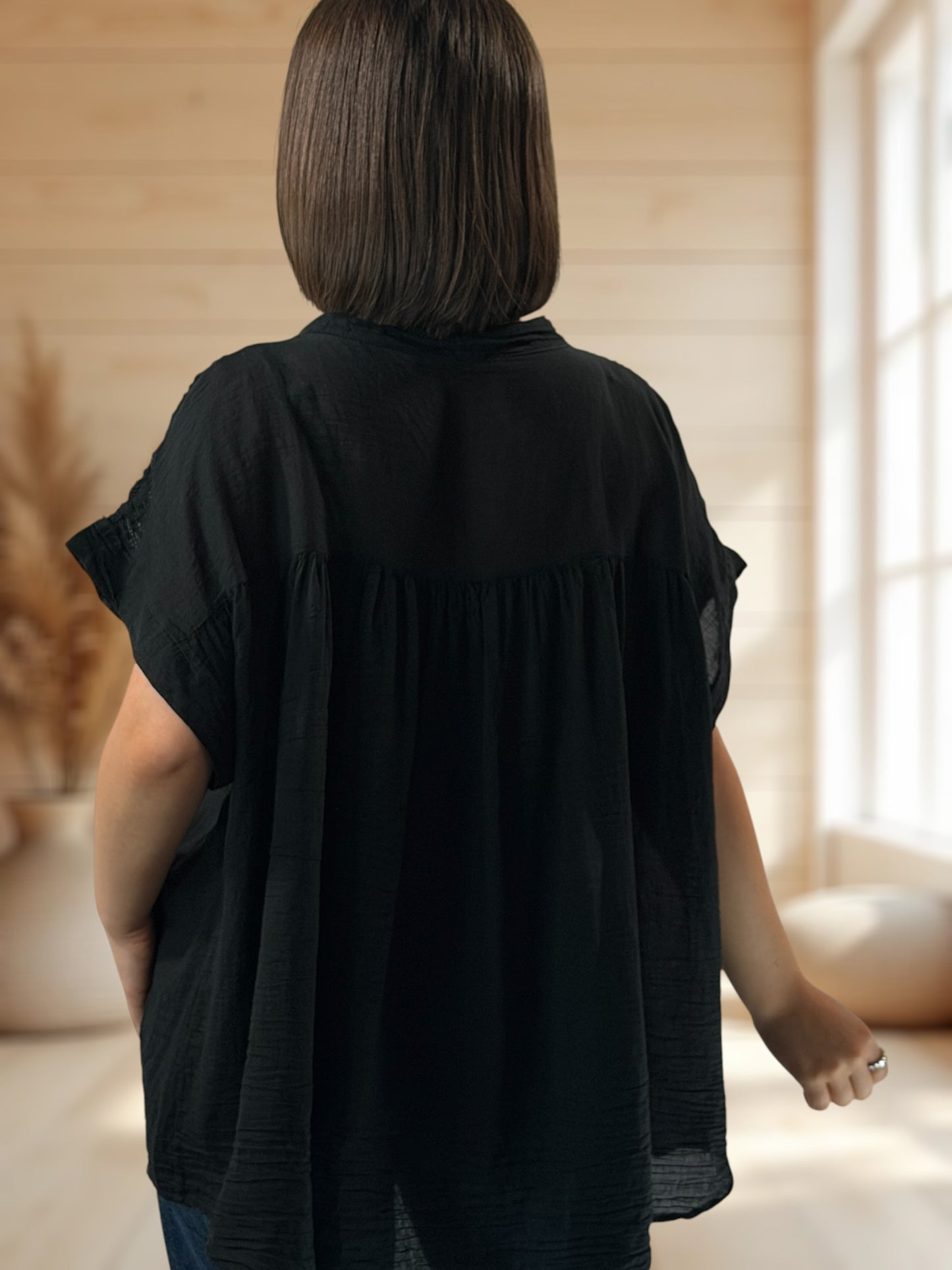 DANITA - BLOUSE NOIRE EN COTON JUSQU'A LA TAILLE 54