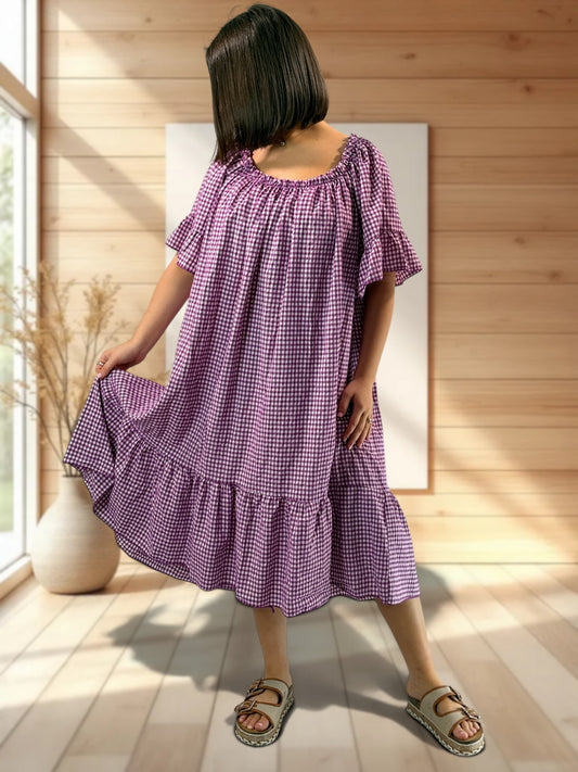 MARGARET - ROBE VICHY CYCLAMEN JUSQU'A LA TAILLE 56