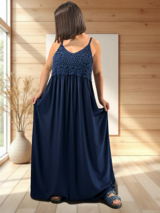 MYKONOS - ROBE MARINE HAUT EN CROCHET JUSQU'A LA TAILLE 52