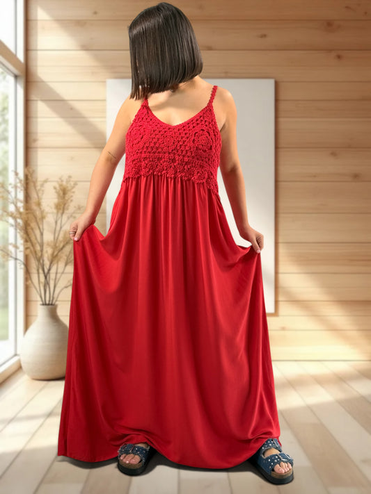 MYKONOS - ROBE ROUGE HAUT EN CROCHET JUSQU'A LA TAILLE 52