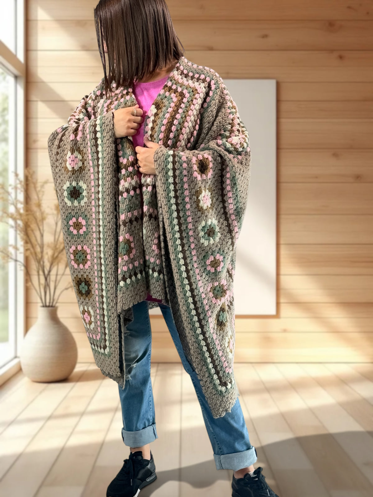 YOCO - CAPE PONCHO EN LAINE BOUILLIE MULTICOLORE