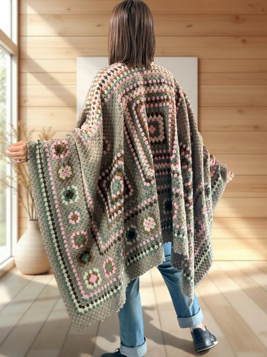 YOCO - CAPE PONCHO EN LAINE BOUILLIE MULTICOLORE