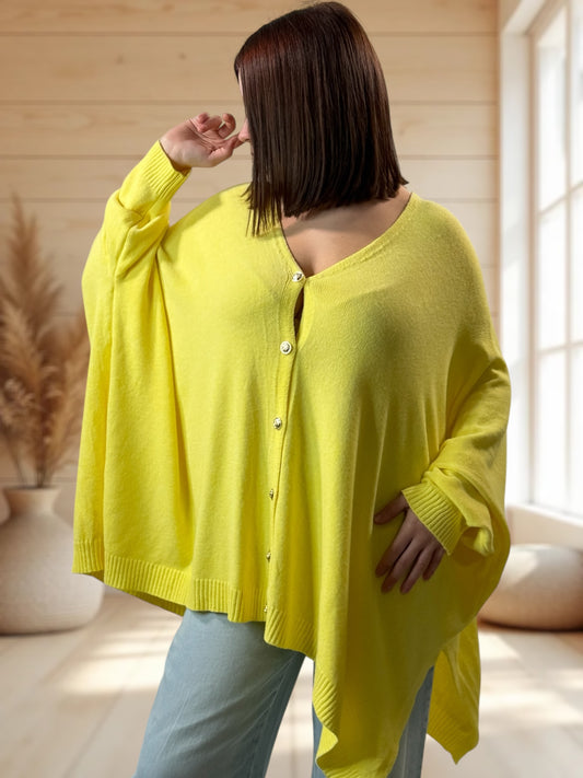 MATHILDE - GILET OVERSIZE JAUNE JUSQU'A LA TAILLE 56/58