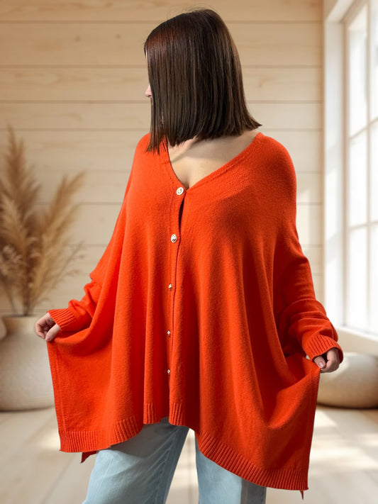 MATHILDE - GILET OVERSIZE ORANGE JUSQU'A LA TAILLE 56/58