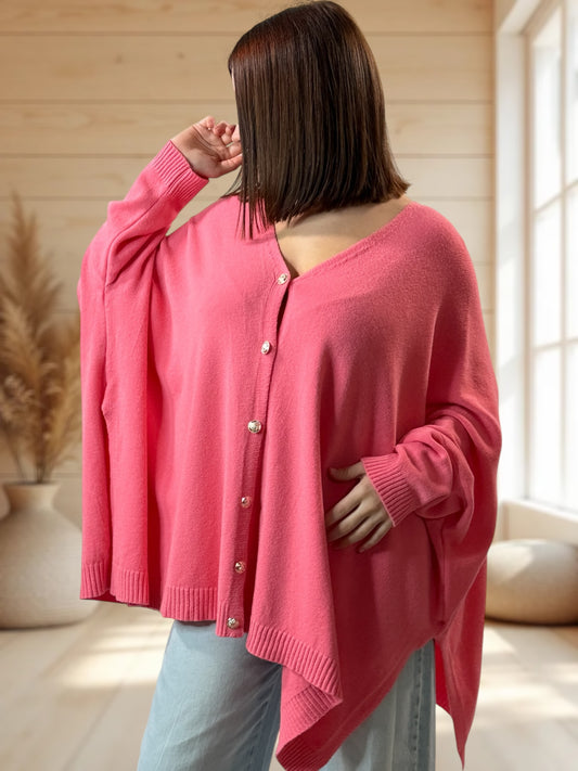 MATHILDE - GILET OVERSIZE ROSE JUSQU'A LA TAILLE 56/58