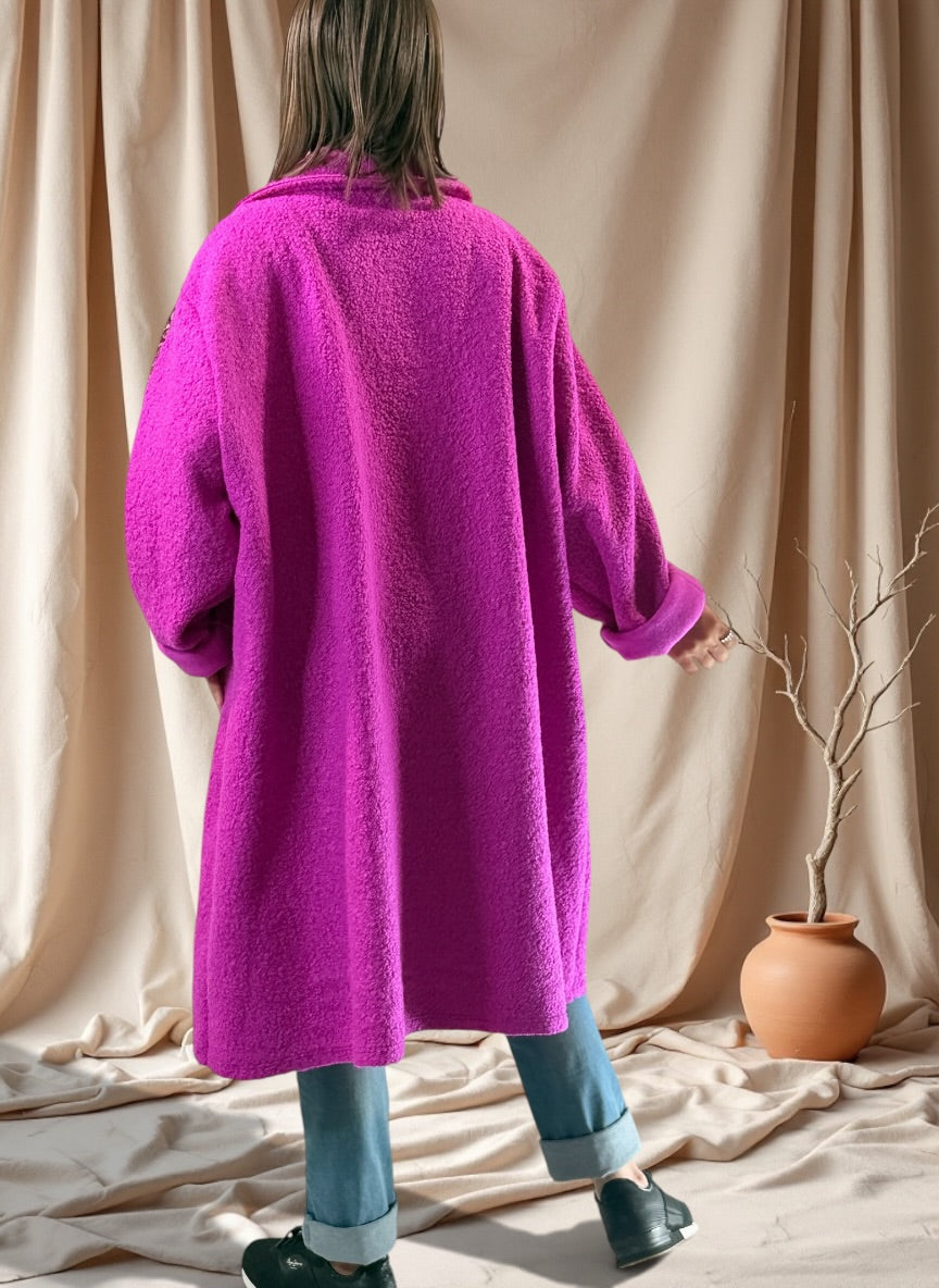 CLARICE - MANTEAU CYCLAMEN A BOUCLETTE JUSQU'A LA TAILLE 48/50 A 56