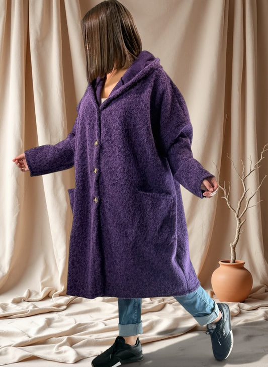 ANGELO - MANTEAU VIOLET A CAPUCHE JUSQU'A LA TAILLE 48/50 A 56