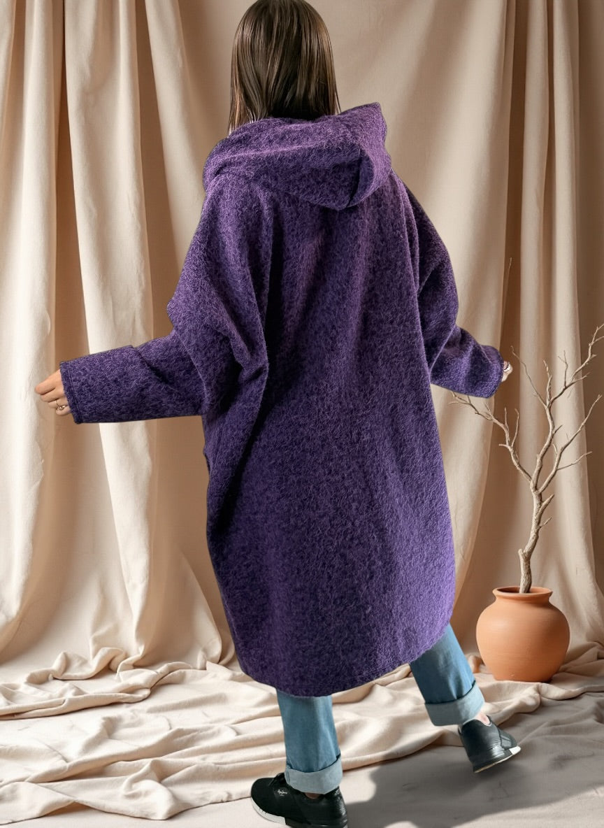 ANGELO - MANTEAU VIOLET A CAPUCHE JUSQU'A LA TAILLE 48/50 A 56