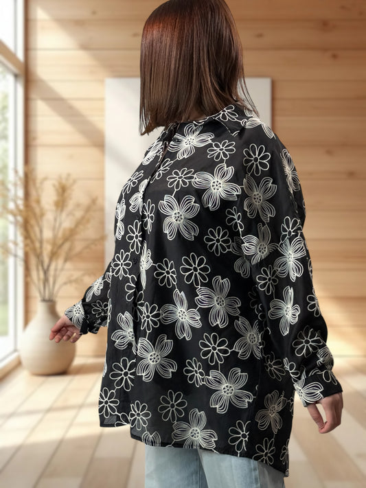 TESS - CHEMISE NOIRE BRODEE JUSQU'A LA TAILLE 52