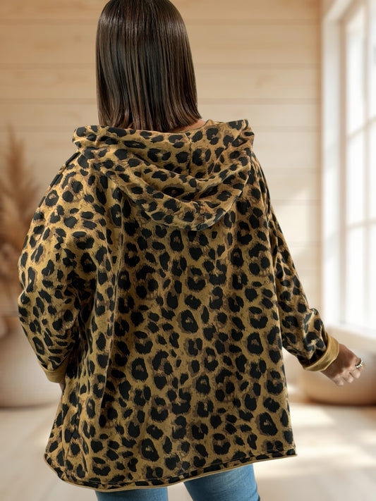 DAMIEN - SWEAT A CAPUCHE LEOPARD CAMEL JUSQU'A LA TAILLE 56