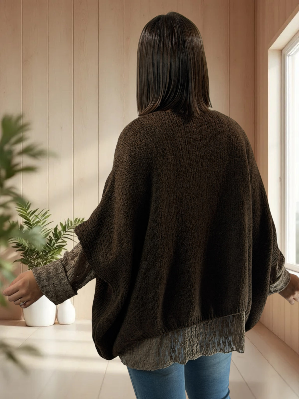 MADISON - GILET OVERSIZE MARRON JUSQU'A LA TAILLE 56