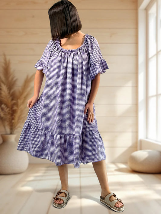 MARGARET - ROBE VICHY LILAS JUSQU'A LA TAILLE 56
