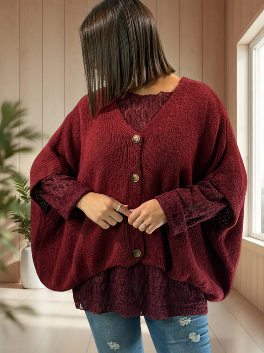 MADISON - GILET OVERSIZE BORDEAUX JUSQU'A LA TAILLE 56