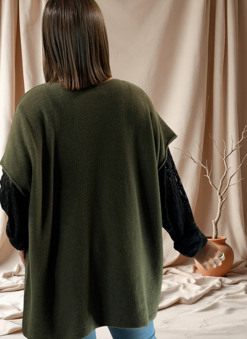 MATHIAS - PULL OVERSIZE KAKI SANS MANCHES JUSQU'A LA TAILLE 54
