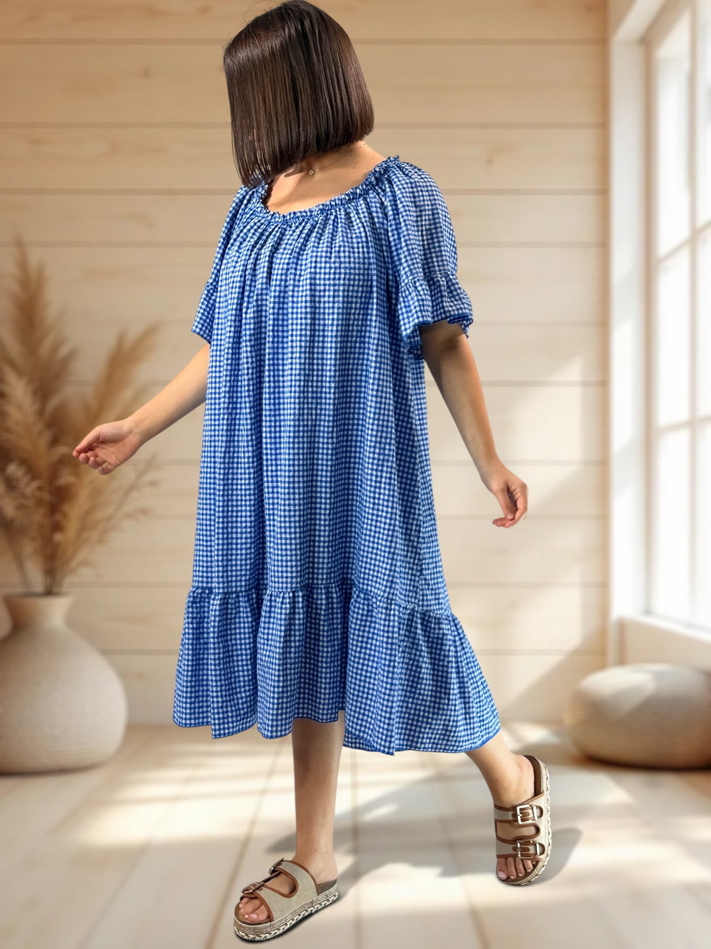 MARGARET - ROBE VICHY BLEUE JUSQU'A LA TAILLE 56