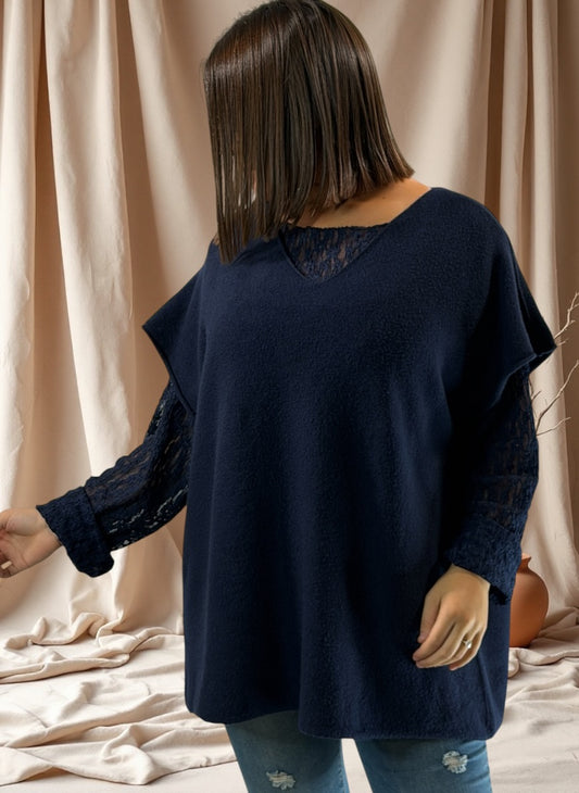 MATHIAS - PULL OVERSIZE MARINE SANS MANCHES JUSQU'A LA TAILLE 54