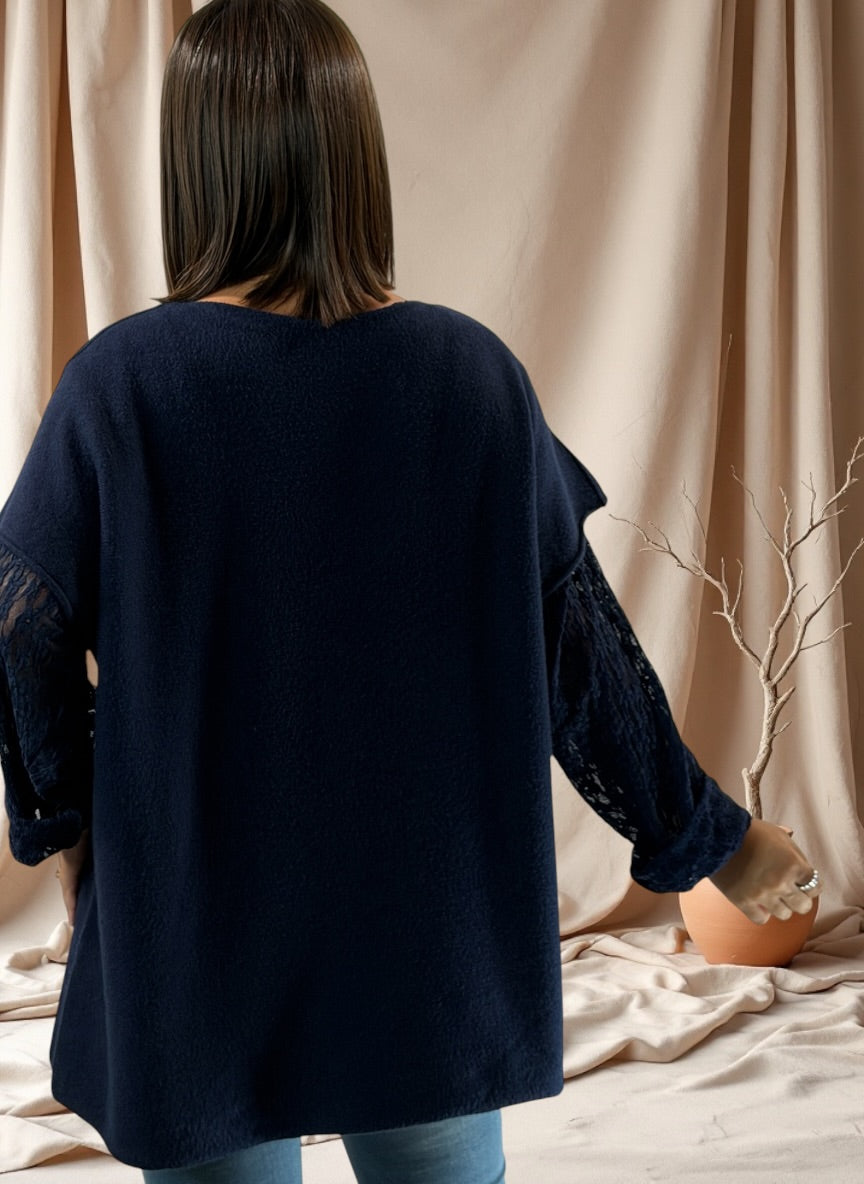 MATHIAS - PULL OVERSIZE MARINE SANS MANCHES JUSQU'A LA TAILLE 54