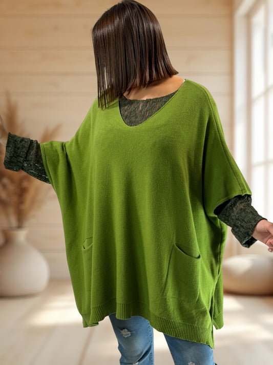 MILLO - PULL OVERSIZE VERT JUSQU'A LA TAILLE 60
