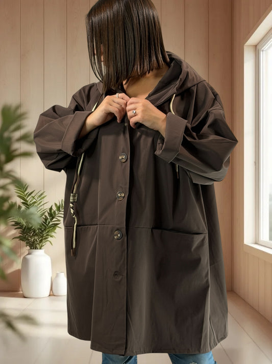 CARLOTA - TRENCH MARRON DEPERLANT JUSQU'A LA TAILLE 56