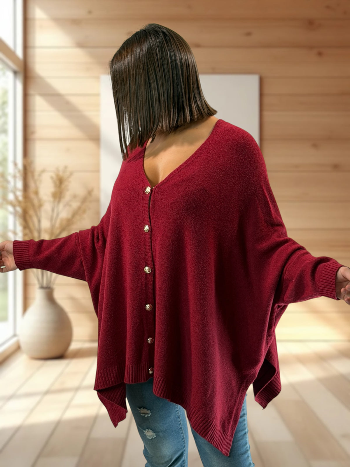 MATHILDE - GILET OVERSIZE ROUGE JUSQU'A LA TAILLE 56/58