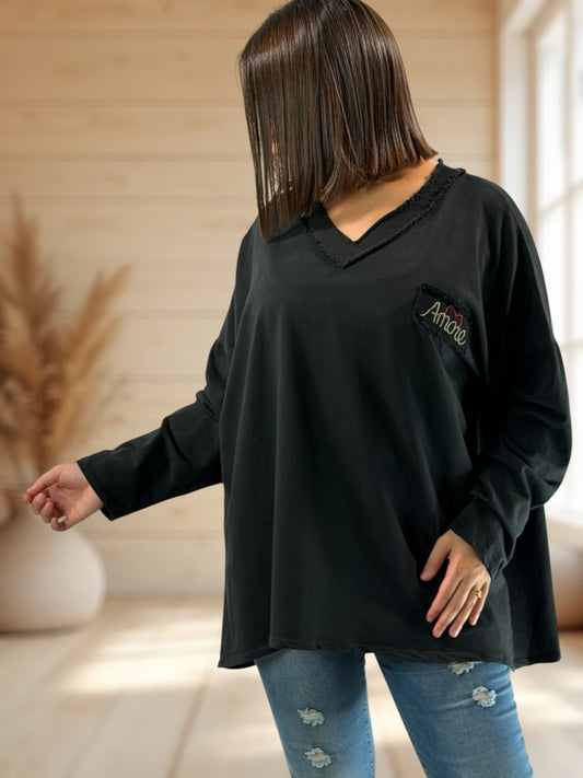 AMORE - SWEAT LEGER NOIR JUSQU'A LA TAILLE 54