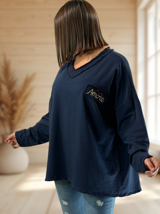 AMORE - SWEAT LEGER MARINE JUSQU'A LA TAILLE 54